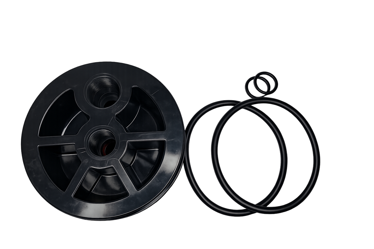 ABS End Cap | 3/4″ FNPT F/C Port × 1/2″ FNPT Perm Port